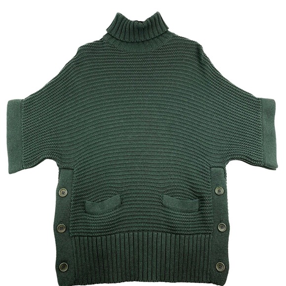 J.Crew Turtleneck Poncho Sweater Size XXS. Oversized. Side Buttons. Forest Green - Picture 6 of 11
